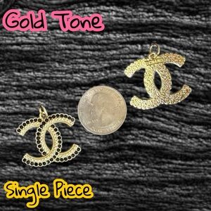 🆕 Listing - Single Piece Black Rhinestone Large Logo Gold Tone Zipper Pull Charm